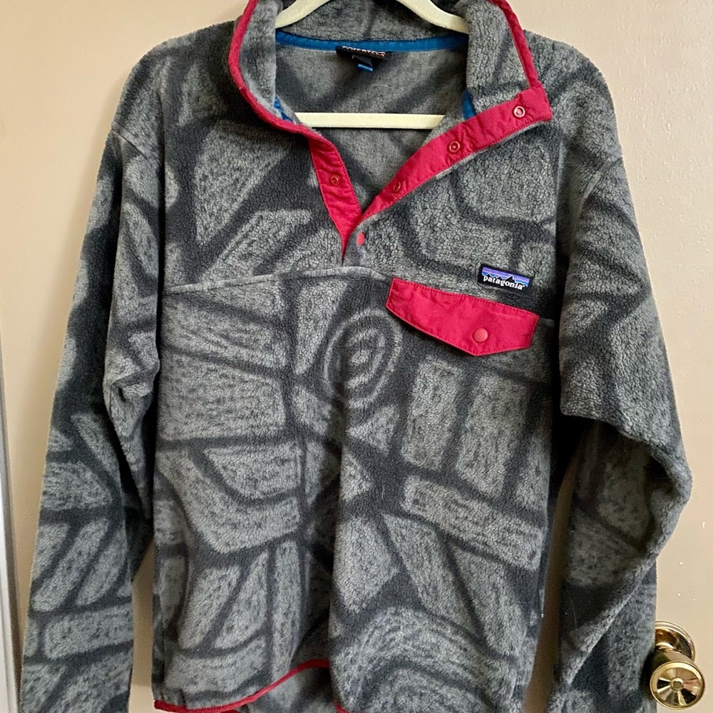 Men’s Patagonia, Syncilla Snap T, Aztec Grey, Pullover Fleece Jacket - SMALL